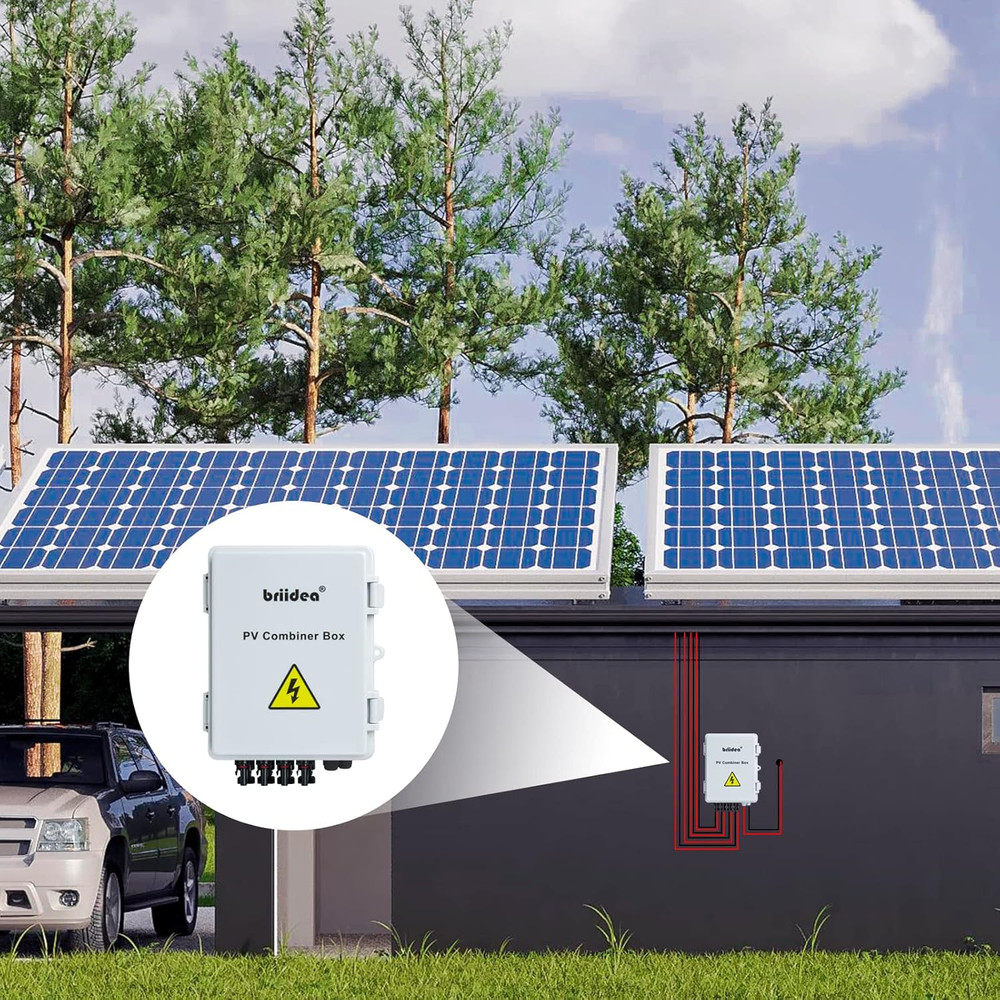 Solar Combiner Box, 4-String PV Combiner Box with 10A Circuit Breakers & Lightn
