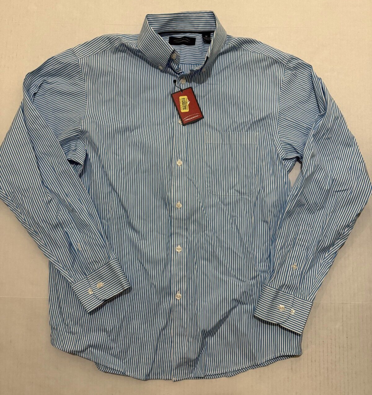 Roundtree & Yorke Trademark Men's Size M Cotton Long Sleeve Blue Striped Shirt