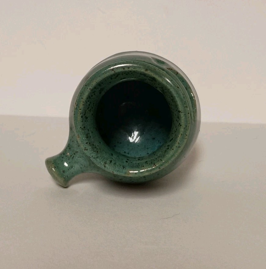 Smiley Face Stoneware Pottery Egg Separator With Handle Signed DB