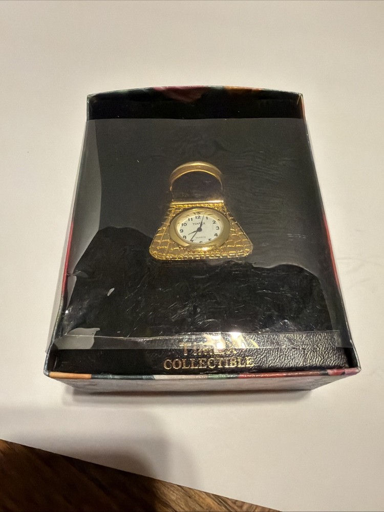 Timex Mini Gold Purse Handbag Accessory Clock Quartz Untested *Nice*