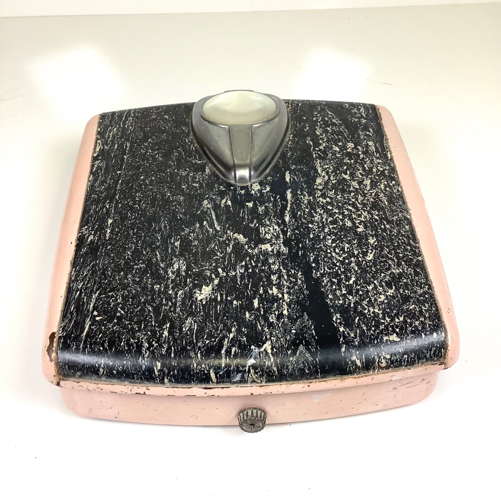 Vintage MCM Borg Pink Black Bathroom Scale 250 Lbs Mechanical Retro Art Deco