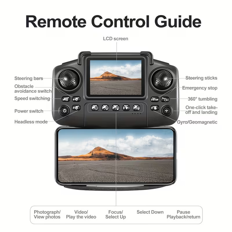 E88 Drone with Built-In Screen Control, Camera RC Drone with HD Display