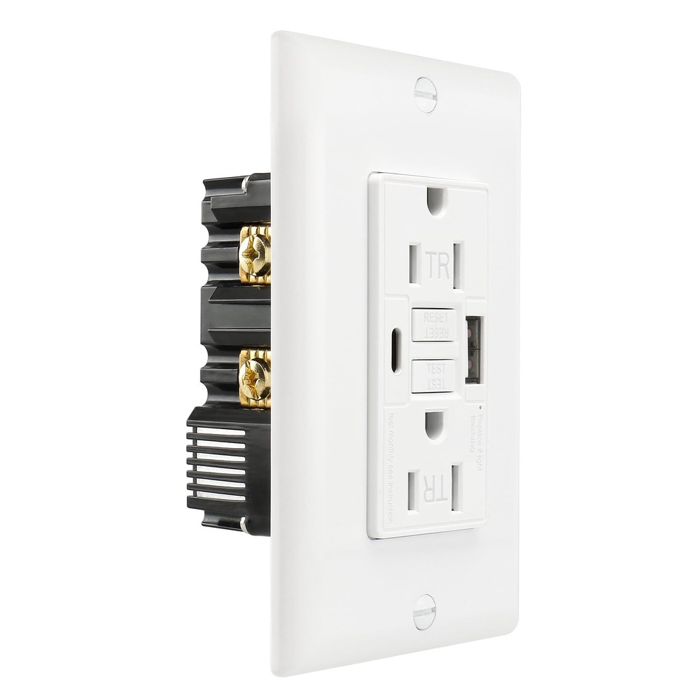 Self-Test GFCI Combination with USB Type A/C TR 15A 4.8A LED Indicator
