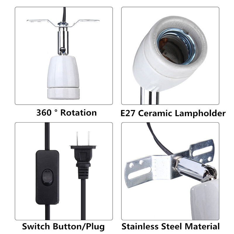 360° Ceramic Reptile Light Heating Lamp Bulb Holder w/ Bracket/Switch E27 Socket