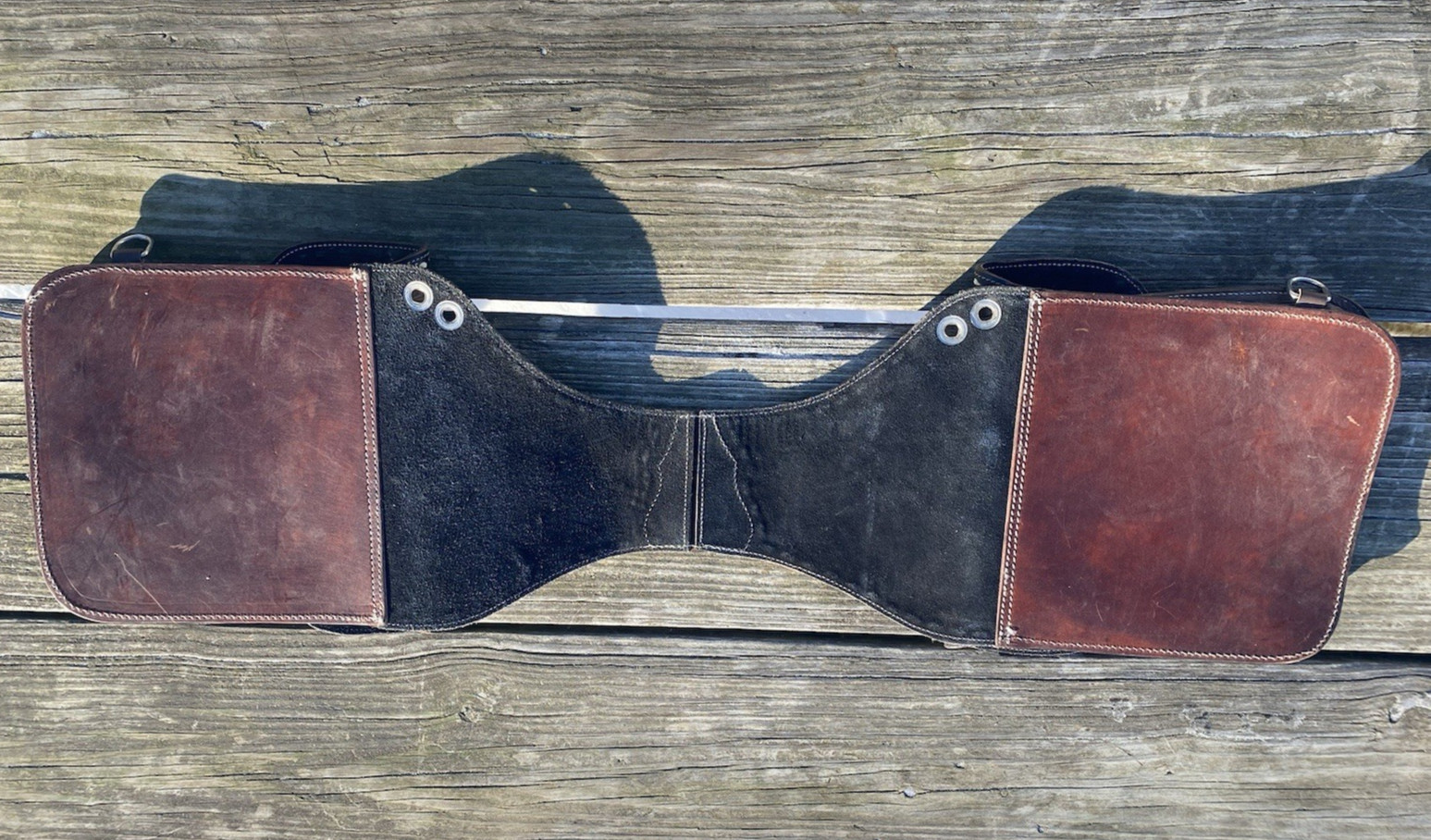 Basket tooled brown leather Western saddle bags with/hand painted feathers