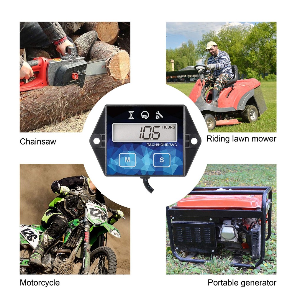 Small Engine Hour Meter, Digital Tachometer, Maintenance Reminder, Battery Re...