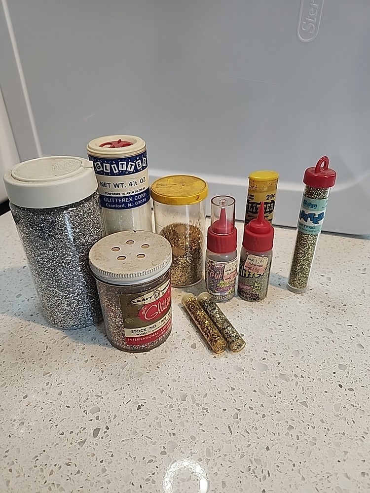 Vintage Craft Glitter Lot Silver Clear Gold Multi