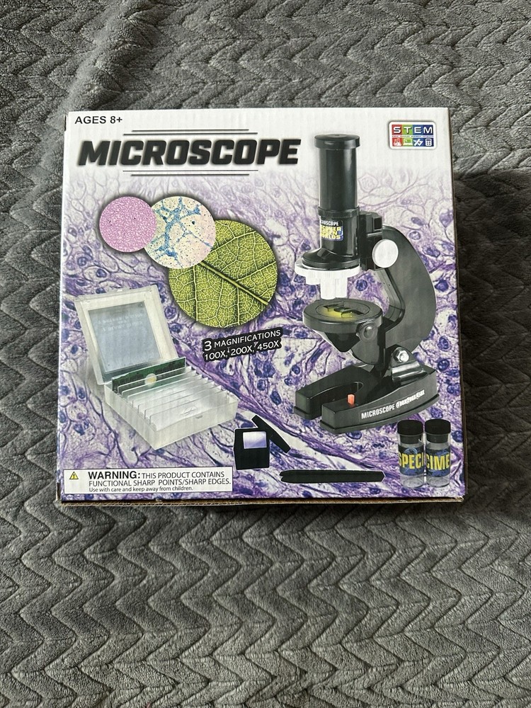 Stem Microscope 3 Magnifications w/ Light Source 100x 200x 450x - Open Box