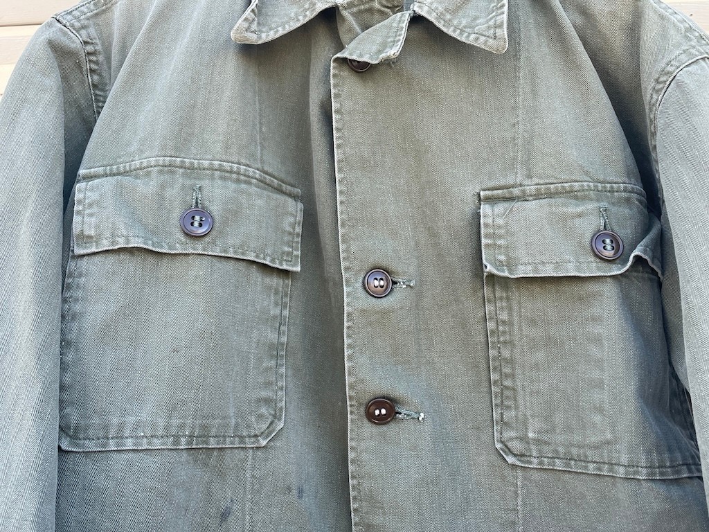VTG WW2 US Military Army green button field shirt jacket HBT OG 107 Poplin WWII
