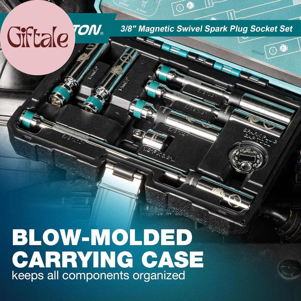 8PCS 3/8"Dr. Magnetic Spark Plug Socket Set, Include Gapper & Extension Bar, Swi