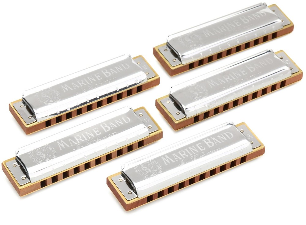 Hohner Marine Band 1896 5-piece Harmonica Set with Case (3-pack) Bundle