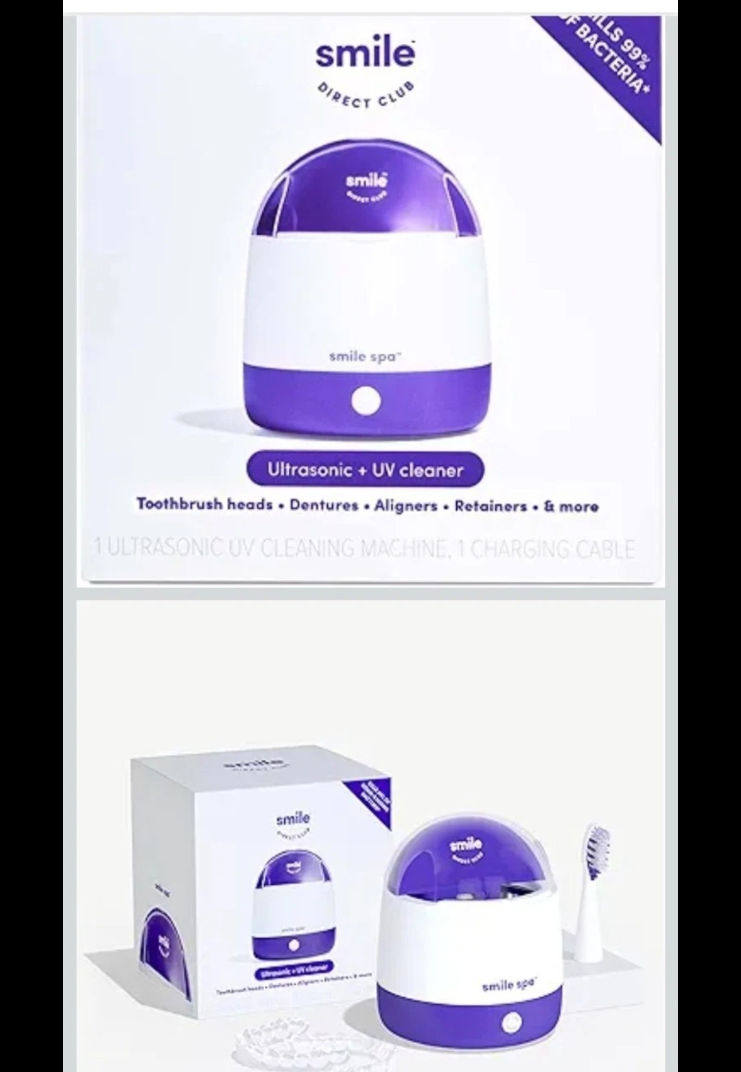 SmileDirectClub Smile Spa Ultrasonic & UV Cleaning Machine for Retainers, Brush