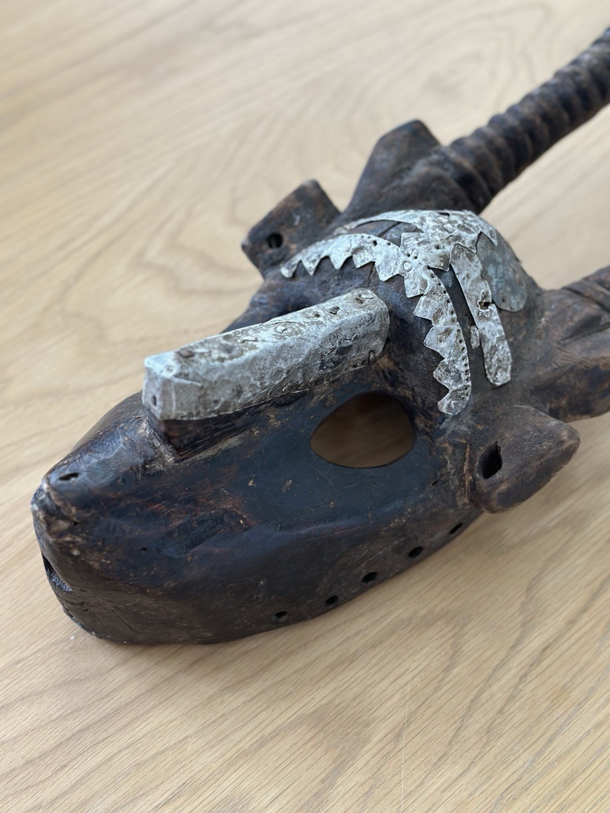 Antique African Antelope Mask Hand Carved Wooden Tribal Art Early 20th Century