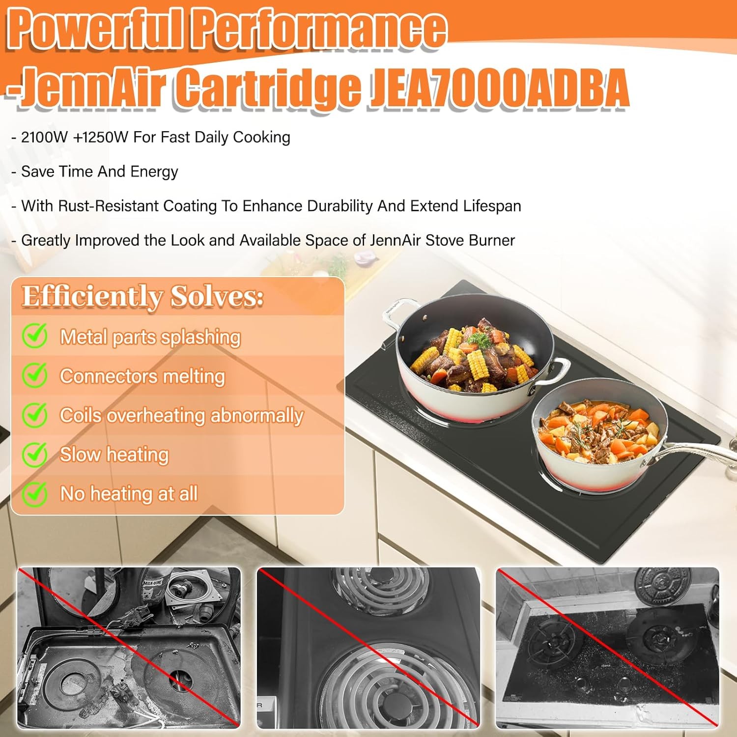JEA7000ADBA Coil Element Burner Cartridge Fit Jenn-Air JEA7000ADB Range Stove