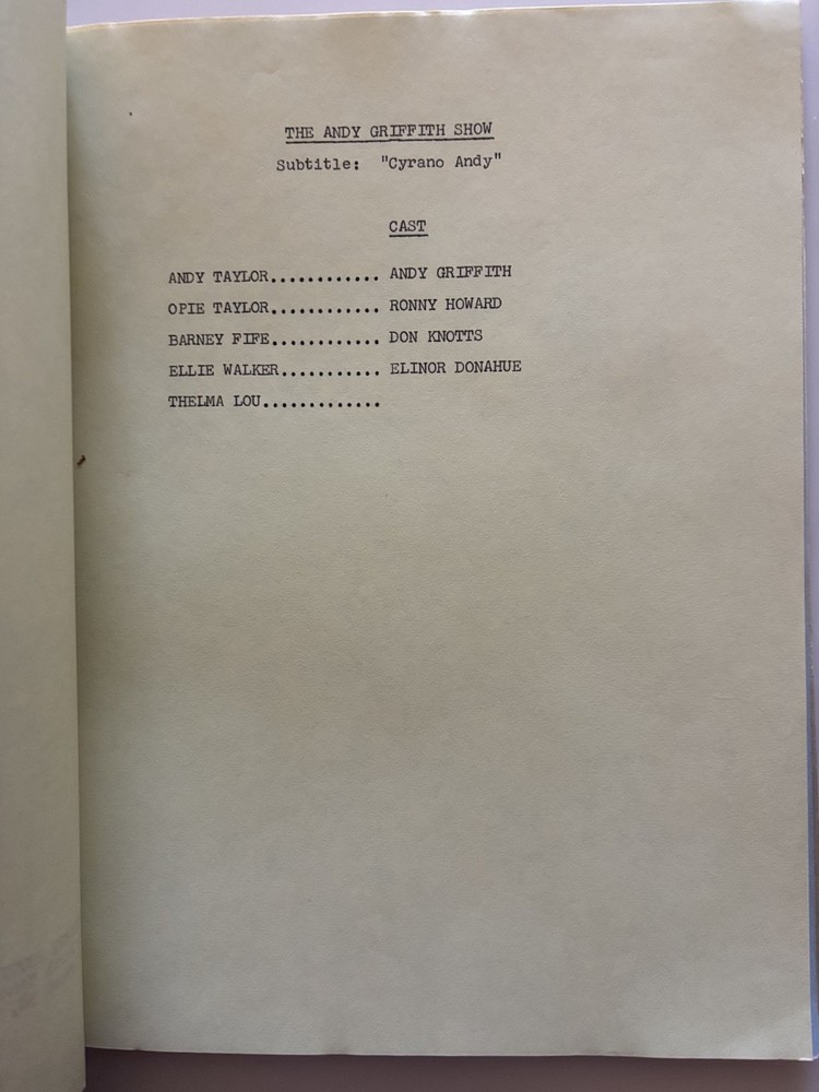 The Andy Griffith Show Original Script "Cyrano Andy"