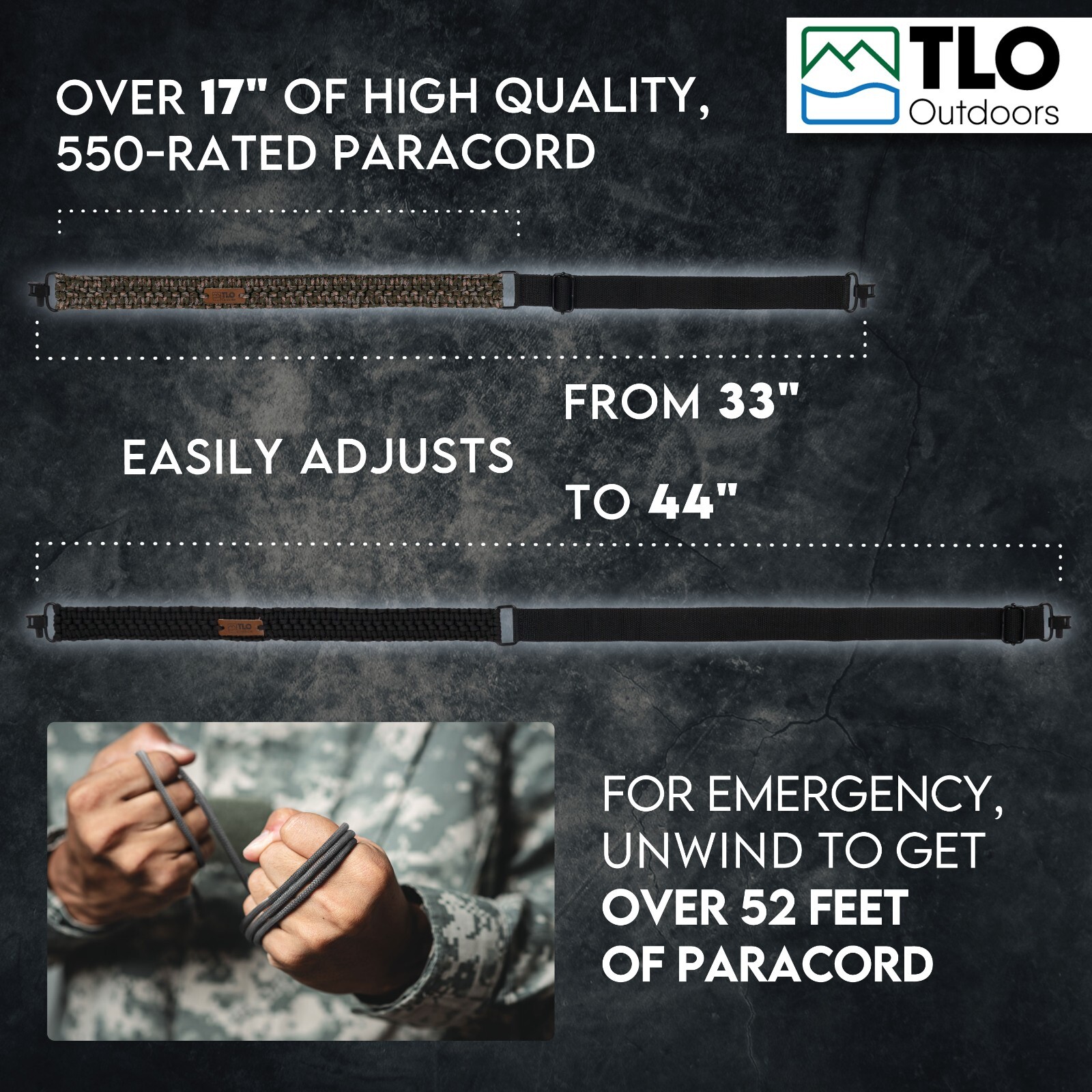 TLO Outdoors Adjustable 2-Point Paracord Gun Sling for Rifle, Shotgun, Crossbow