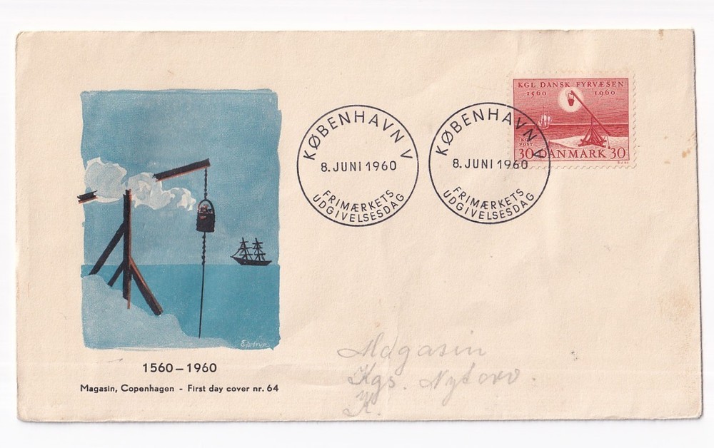 STAMP DENMARK "KOBENHAVN" "DANSK FYRVESEN" 1960 FDC ENVELOPE