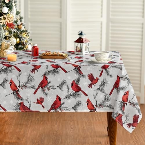 Christmas Tablecloth 60×84 Inch Rectangular Birds 60" x 84" (Rectangular) Red