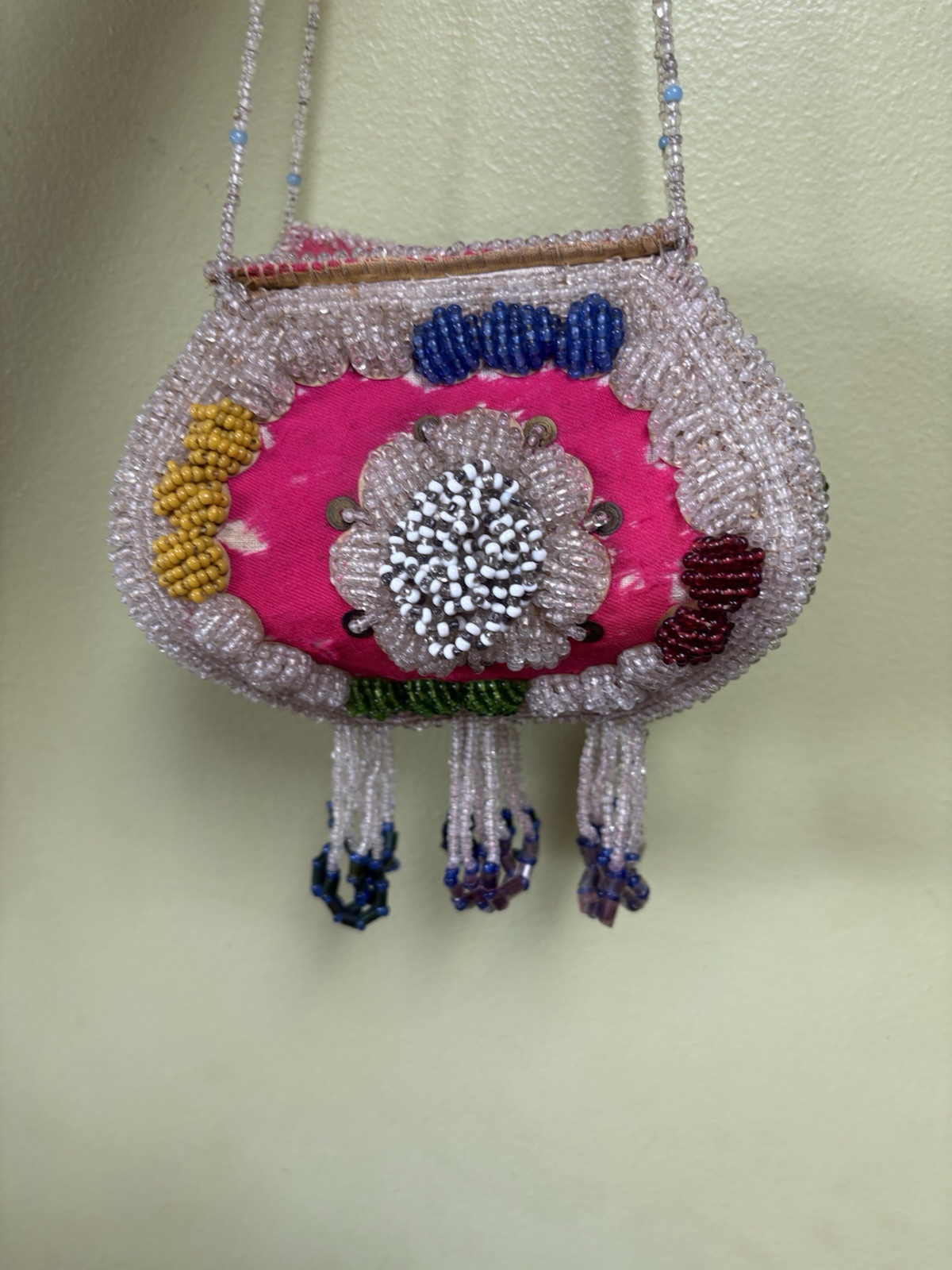 Native American Iroquois Indian Beaded Whimsical Purse Heavy Ornate Vintage