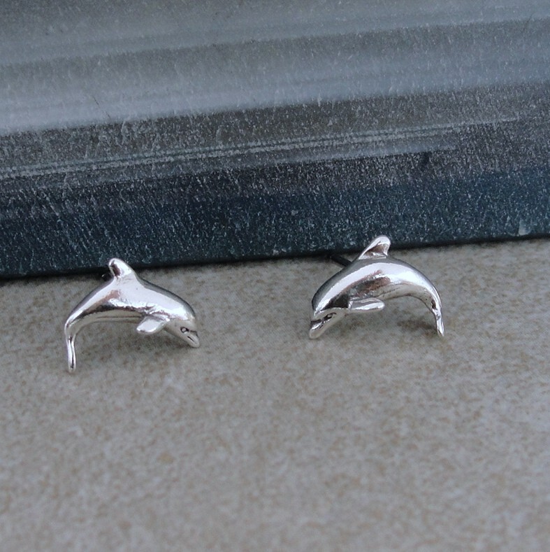 Dolphin Post Earrings - 925 Sterling Silver - Beach Earrings - Ocean Studs