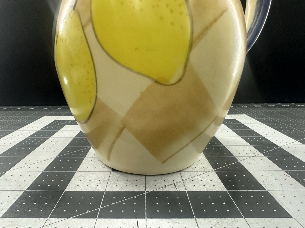 Ceramic Pitcher Checkboard Lemons Hand Painted For Lemonade Drinks Punch