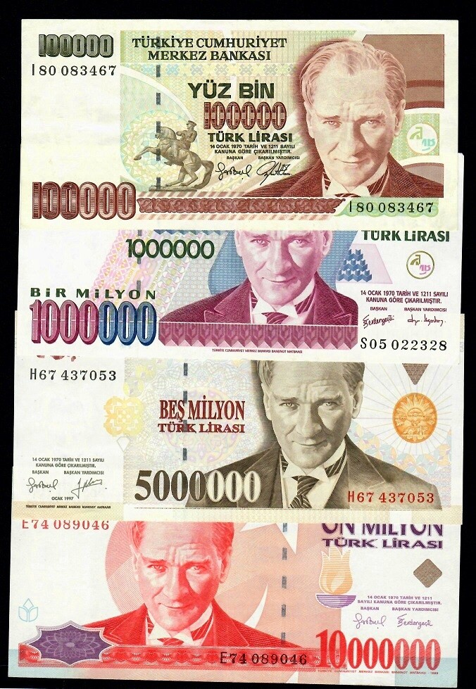 Turkey LOT  4 NOTES  1992 - 2005  VF + EF