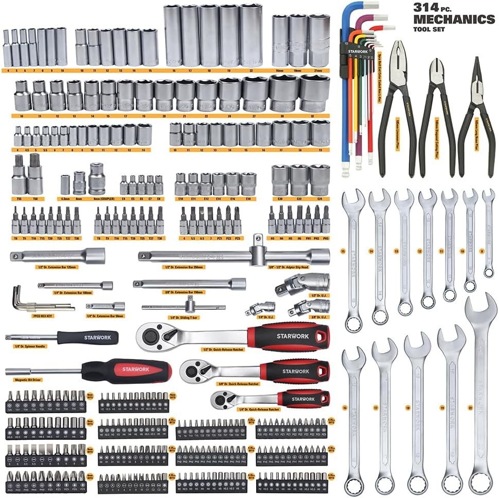 STARWORK TRUE MECHANIC™ 314-Piece Mechanics Tool Set and Socket Set, Professiona