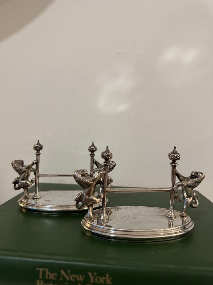 Pair of Vintage Silver Plate Lion Crest Knife Rests