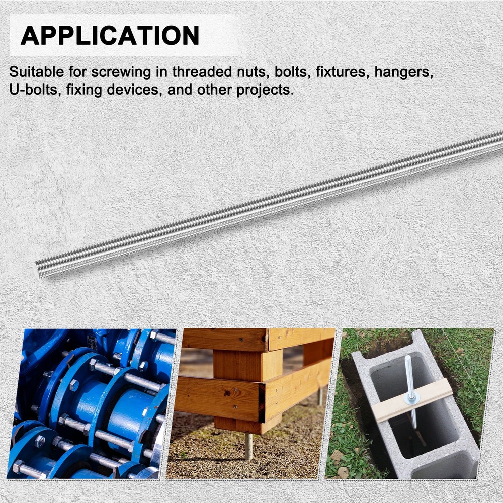 4-Pack Fully Threaded Rod, M8x300mm Stainless Steel Right Hand Thread Bar Studs