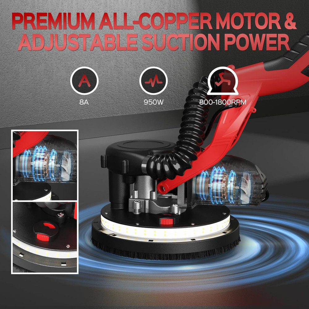 Drywall Sander, 2025 Upgraded 8-Amp Popcorn Ceiling Removal Tool with 7 Variable