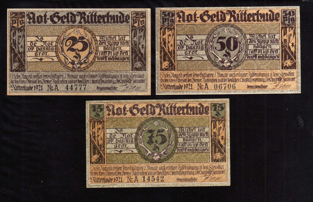 RITTERHUDE - GERMANY NOTGELD - 25, 50, 75 PFENNIG