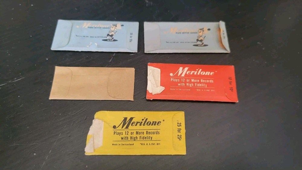 5x Different Meritone Gramophone phonograph needle packets - empty