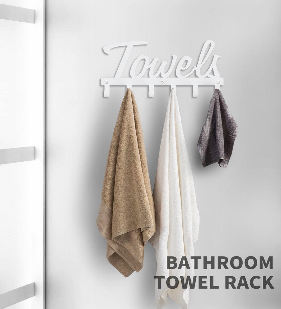 Livelab Towel Rack, Racks for Bathroom Wall Mounted, 6 Hooks White