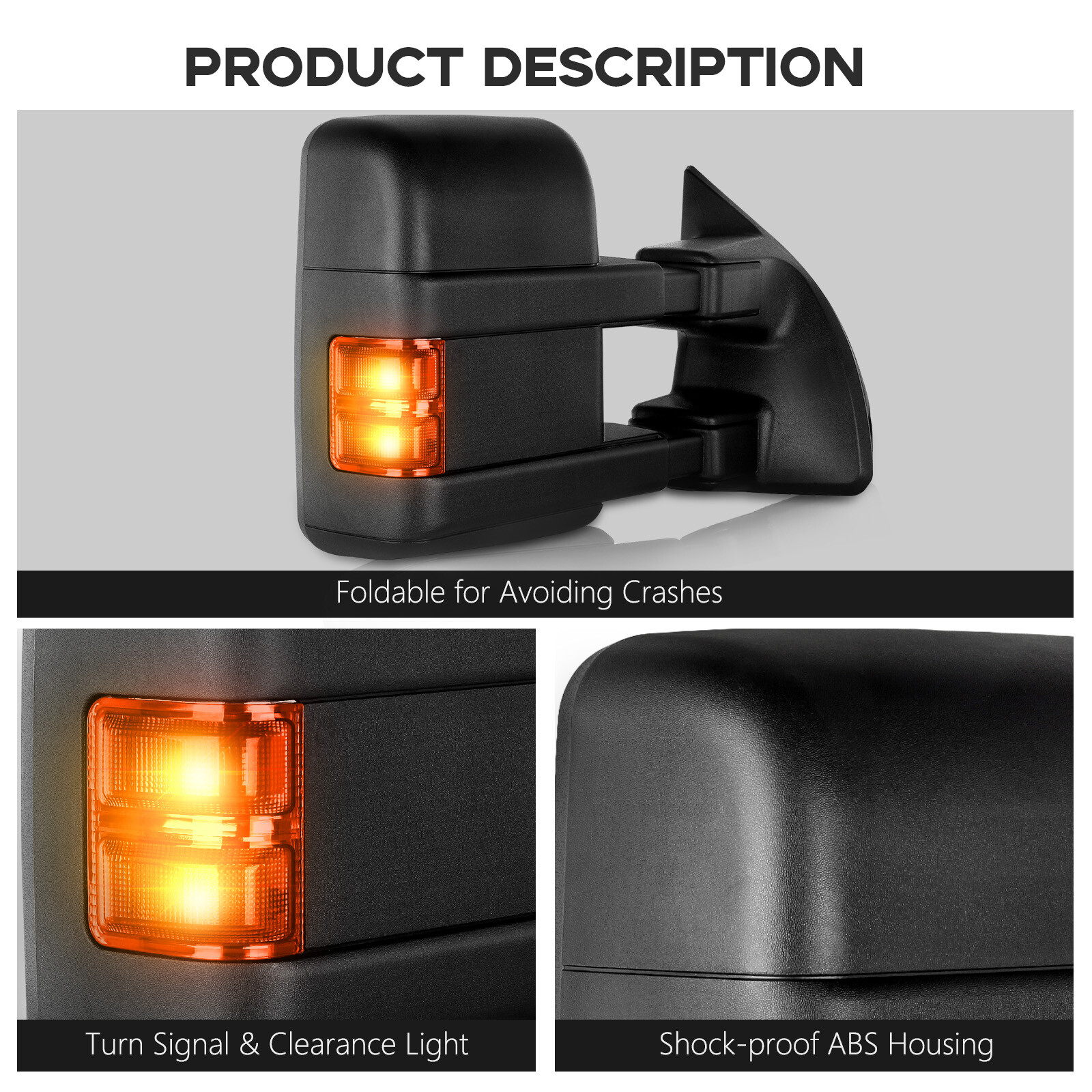 Tow Mirrors Power Heated SMOKE Turn Signal Light For 99-07 Ford F250 Super Duty