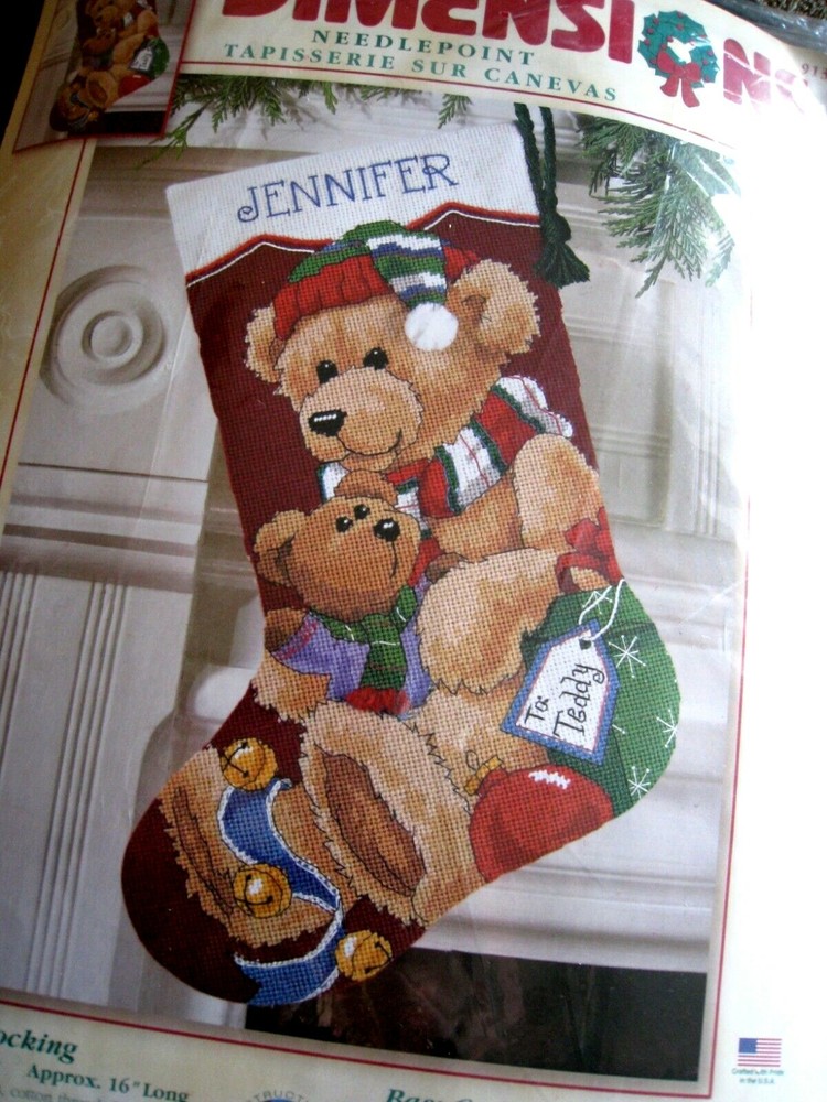 Dimensions Christmas Needlepoint Stocking Kit, GIFT FOR TEDDY,Mom Bear,9130,16"