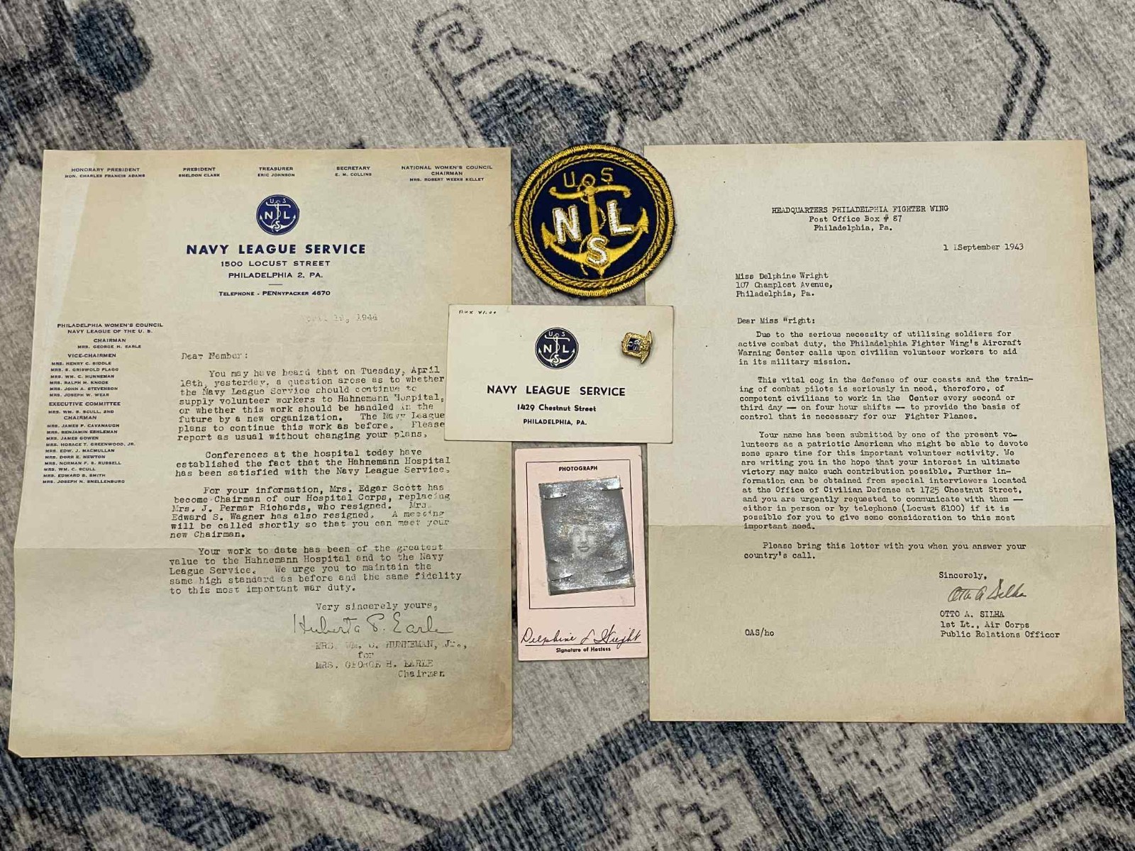RARE WW2 WWII US Navy League Service HOME FRONT Female Grouping Delphine Wright