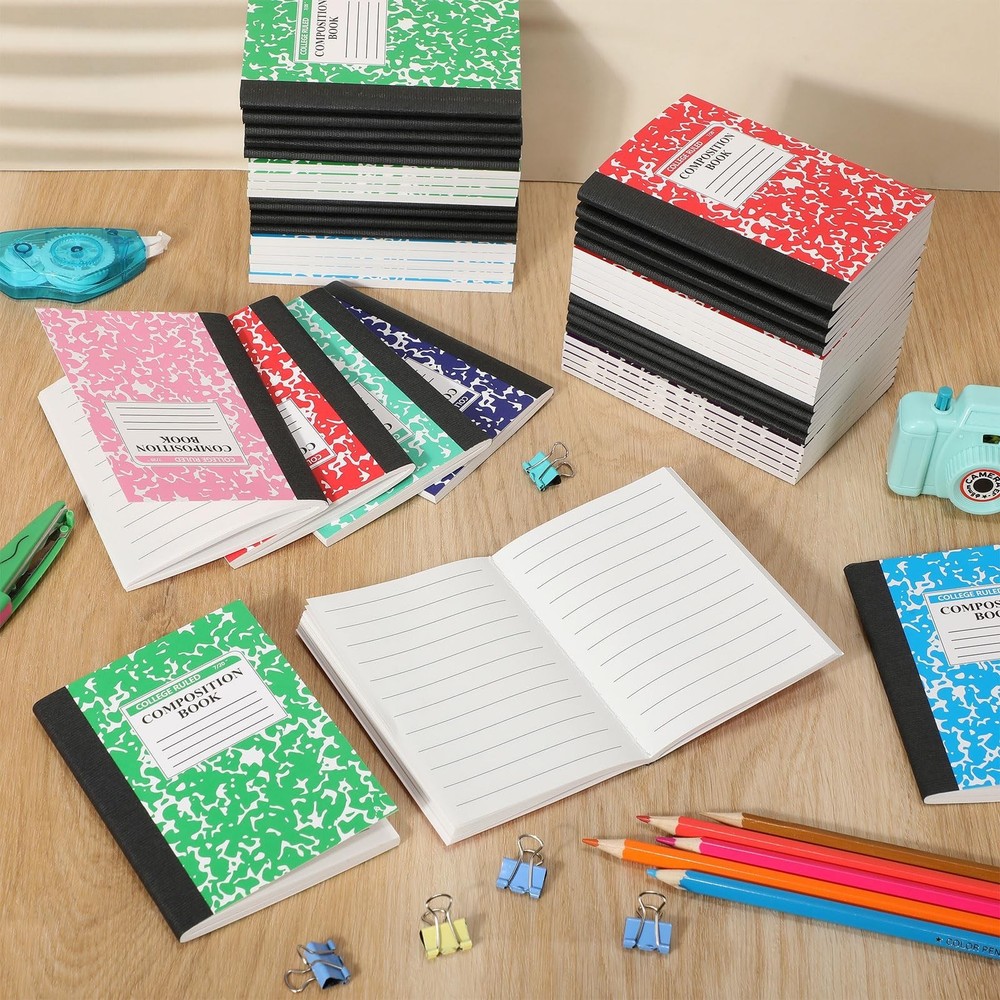 100 Pcs Mini Composition Notebook Bulk 100 Pages/50 Sheets Cute Pocket Compos...