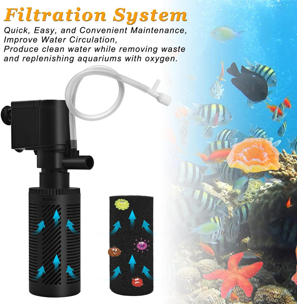 DOMICA Small Aquarium Filter with Aeration System 92GPH 5W Internal Filter