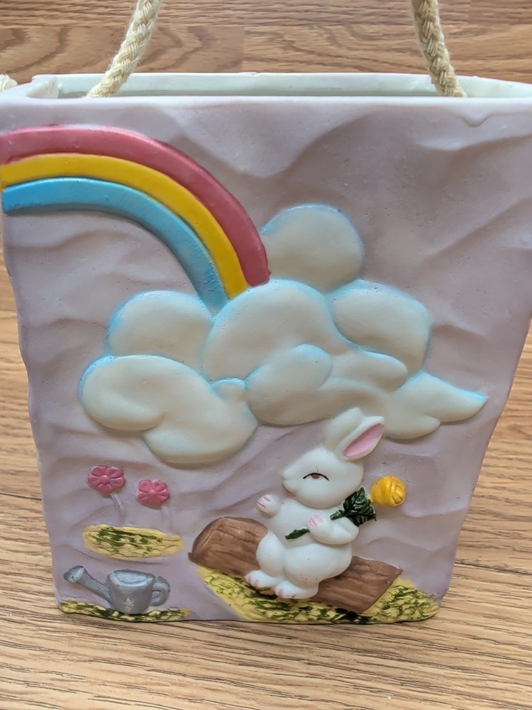 Brown & Haley Ceramic Easter Candy Treat Bag Rainbow Bunny🌈