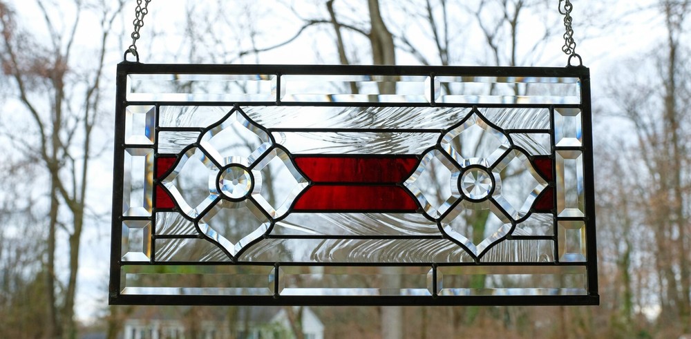 Beveled Glass Window Panel , 22"x 11"