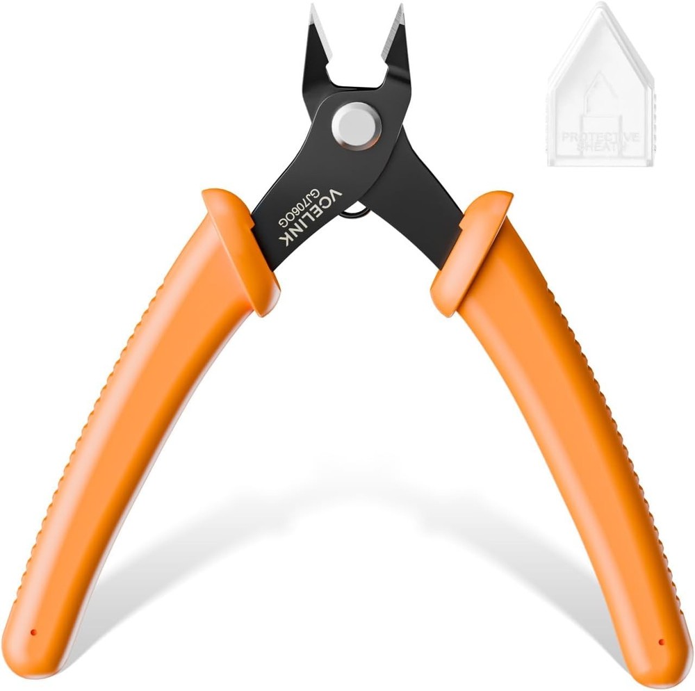 VCELINK Micro Precision Wire Cutter Spring Loaded, 5-Inch Flush Orange