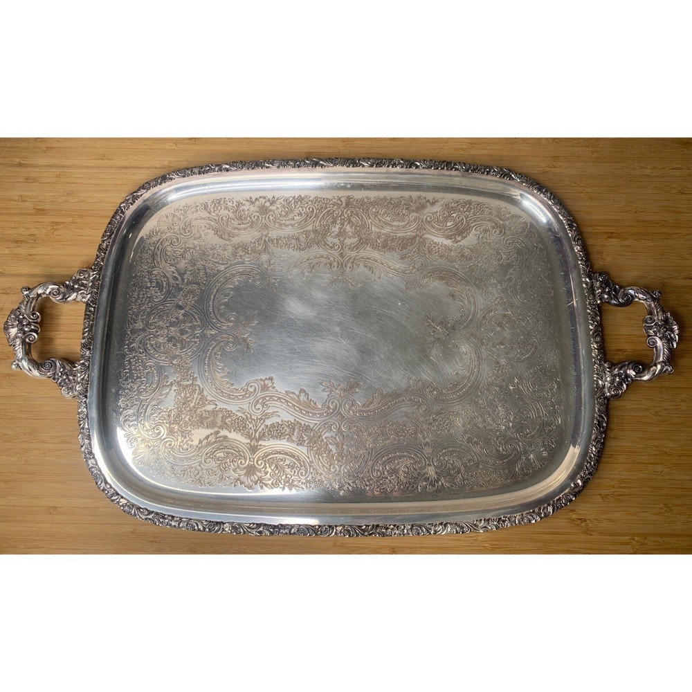 E.G. Webster & Son Silver Plated Handled Tea Tray Platter 3291F Antique ~ 27”