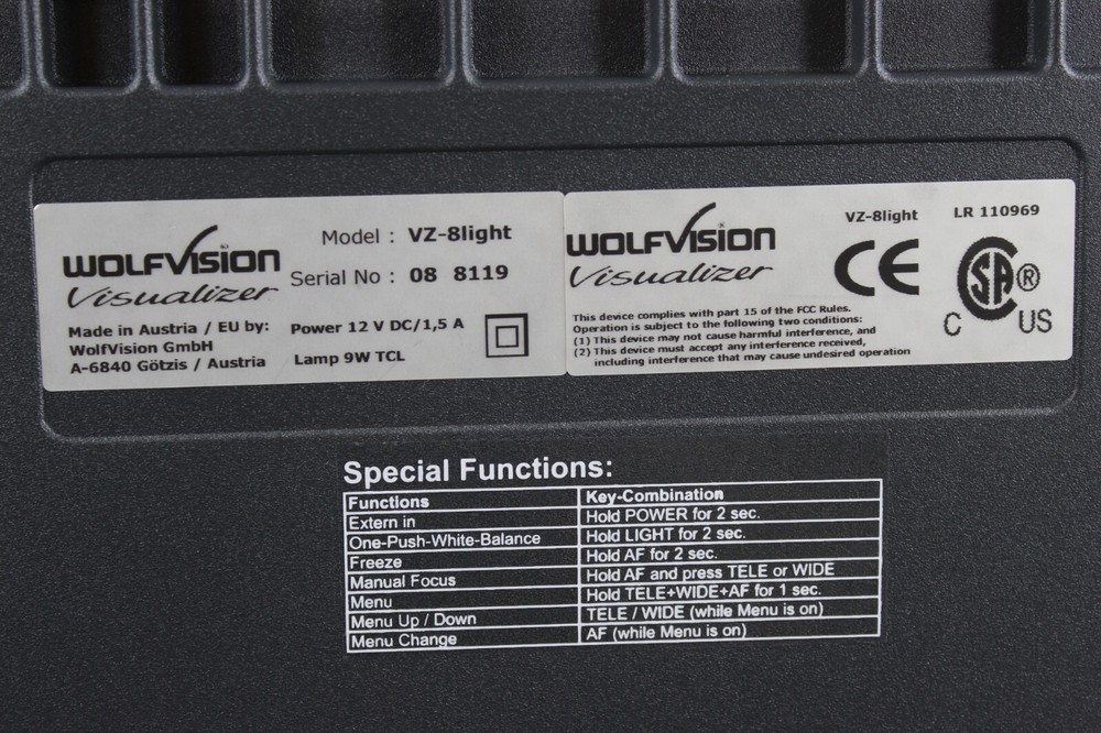 WolfVision VZ-8 Light Overhead Document Visualizer & Carrying Case No Power Cord