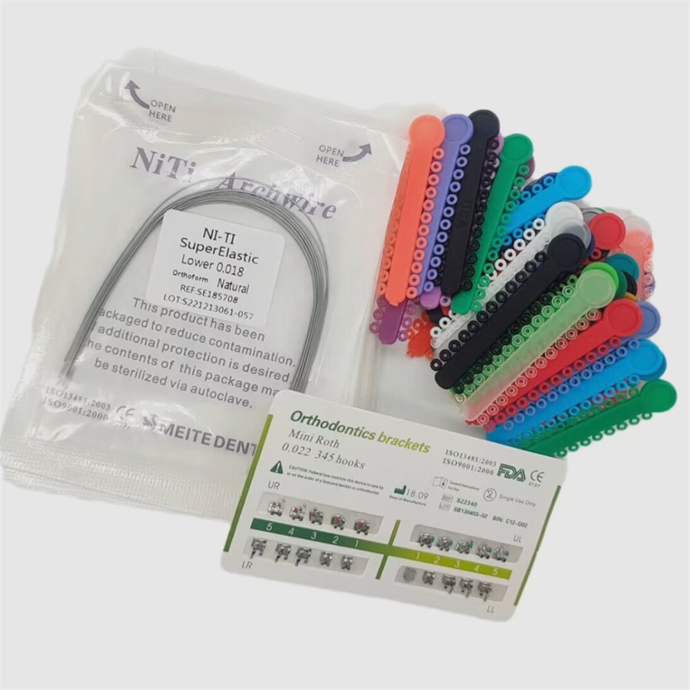Dental Orthodontic Braces Kit 0.022 Roth Brackets NiTi Arch Wire Ligature Ties