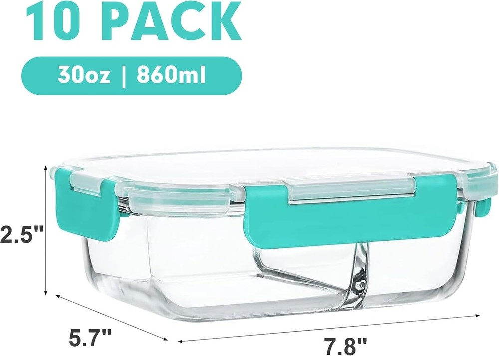 Stackable 30 Oz Borosilicate Glass Containers - 10-Pack for Meal Prep