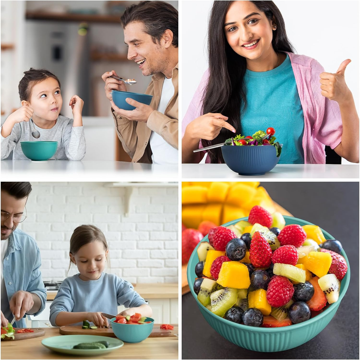 Unbreakable Cereal Bowls 24 oz, Plastic Reusable Light Weight Bowl, Set of 6,Lig