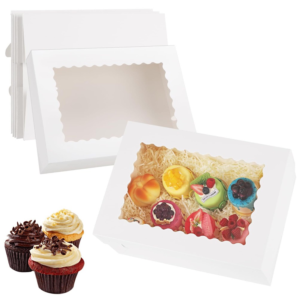 12 Sets 14x10x4in White Bakery Boxes Half Sheet Cake Boxes with Window Large ...
