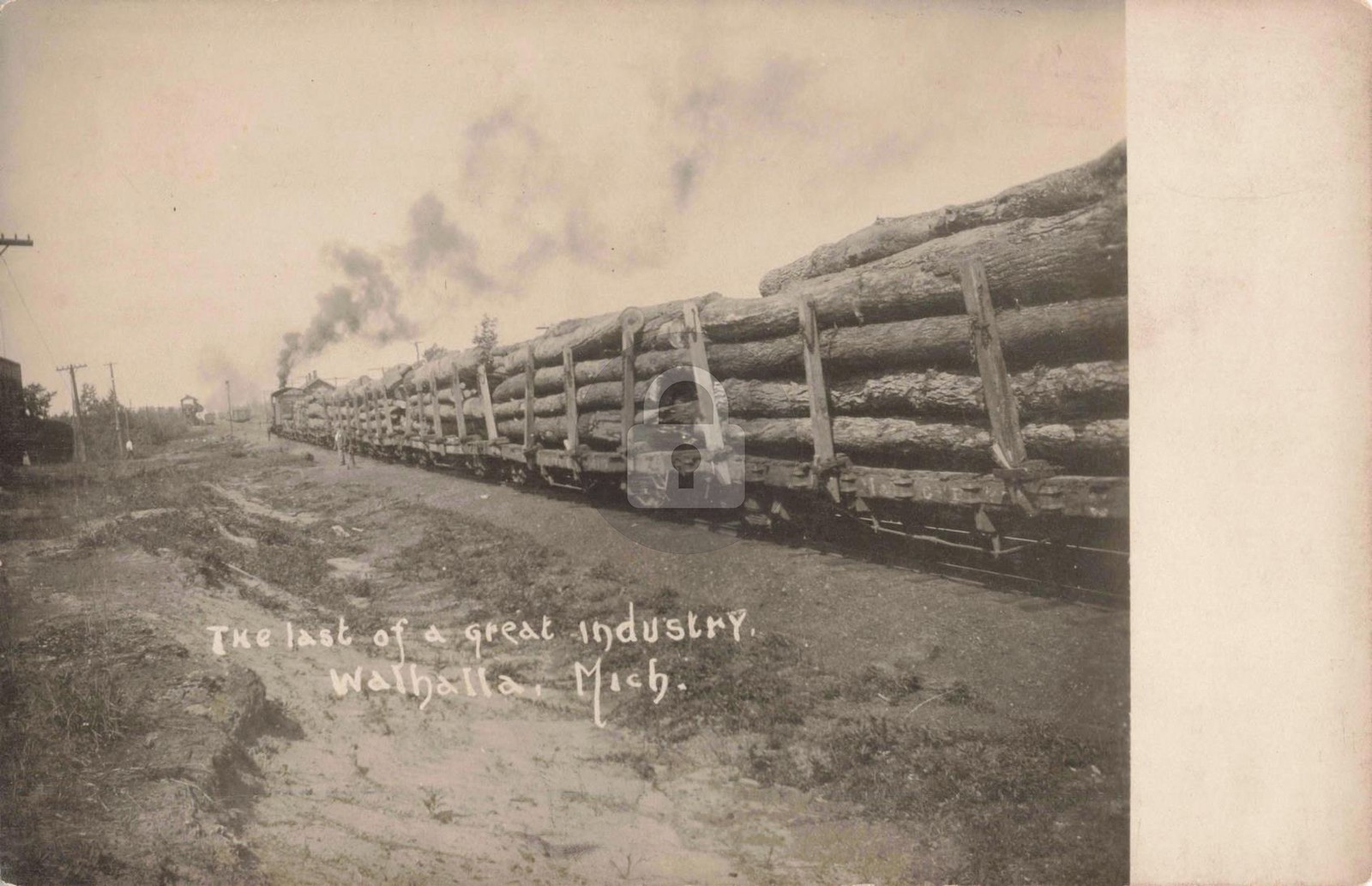 Railroad Log Train, Walhalla MI Michigan RPPC Photo Postcard COPY