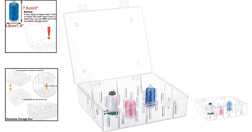 Portable Storage Box: Holds 30 Tall Thread Spools - Durable & Clear