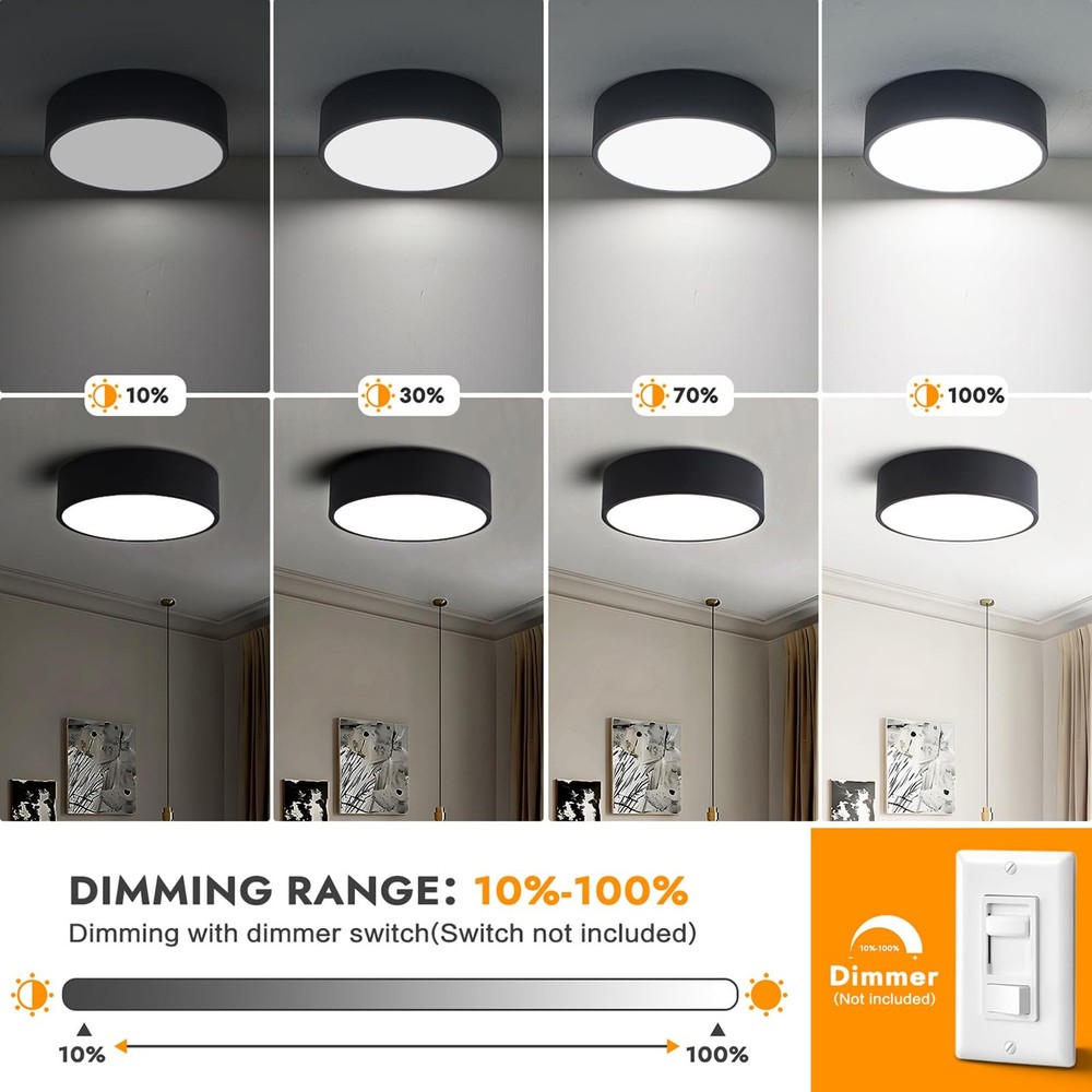 Dimmable Modern Flush Mount Ceiling Light Fixture,Matte Black Round LED Light...